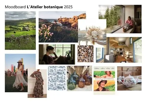 exemple de moodboard pour un projet de logo pour L'Atelier botanique, une enseigne fictive de fleuristes